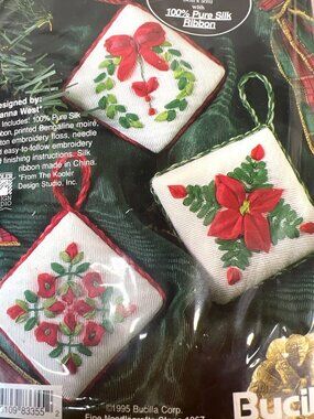 Silk Ribbon Embroidery Ornament Kit Quilters Christmas Set Of 3 Bucilla